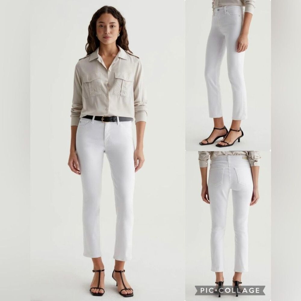 AG-ED™ MARI CROP HIGH RISE SLIM STRAIGHT CROPPED WHITE DENIM STRECH SIZE 26